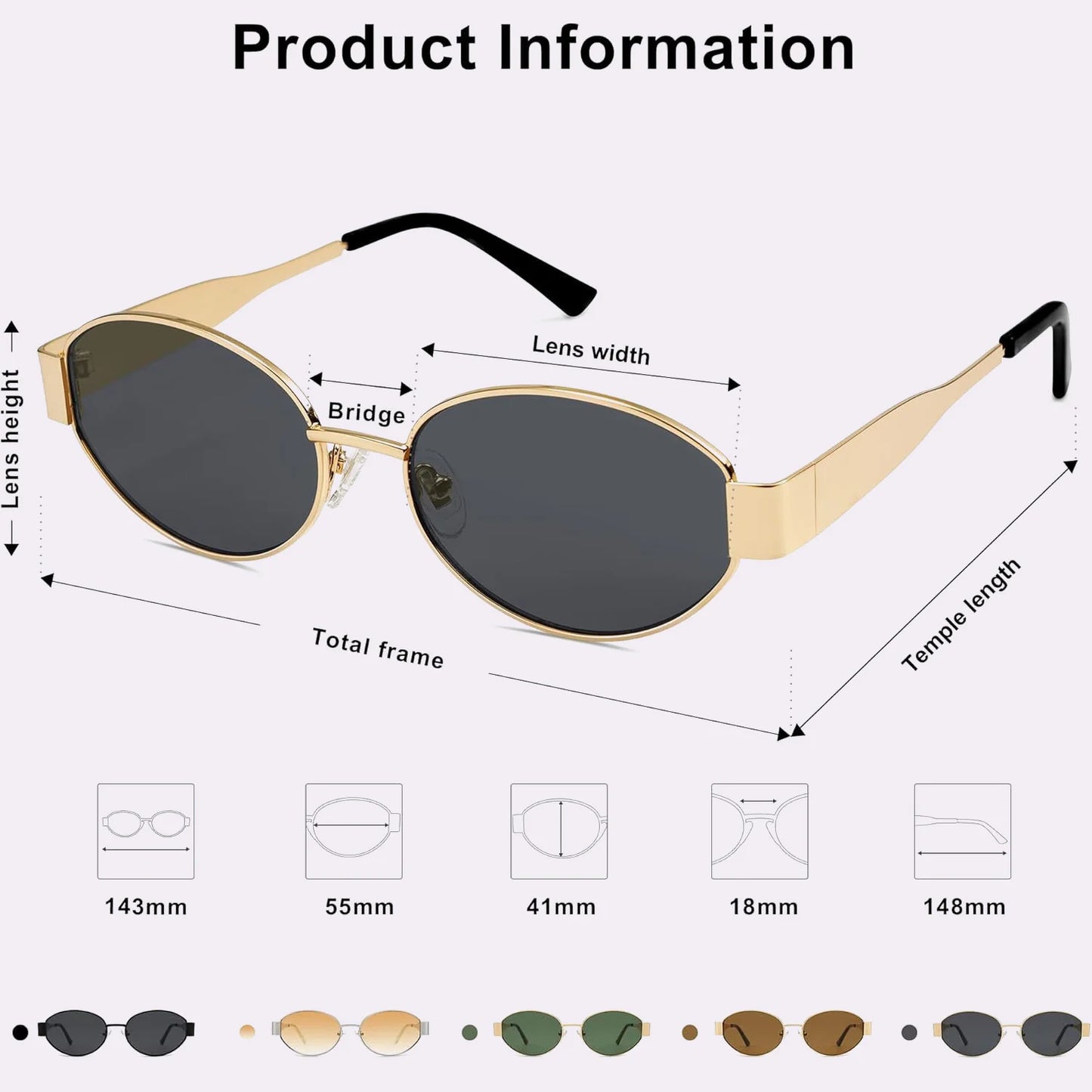 Metal Oval Sunglasses for Women