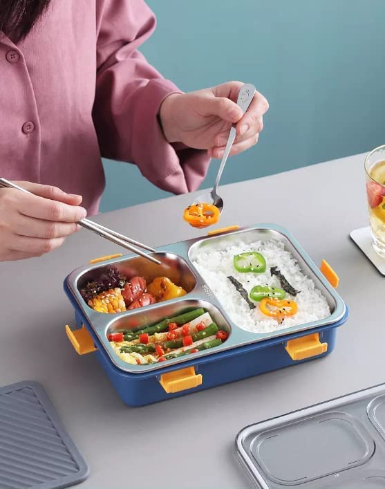 3 Compartment Stainless Steel Bento Food Storage Lunch Box for Adults