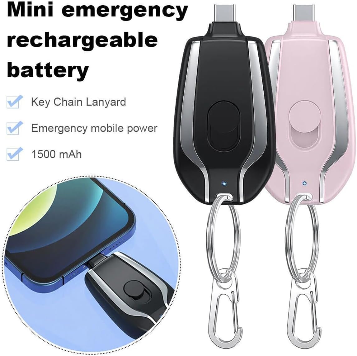 Keychain Portable Charger,1500mAh Mini Power Emergency