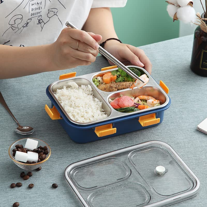 3 Compartment Stainless Steel Bento Food Storage Lunch Box for Adults