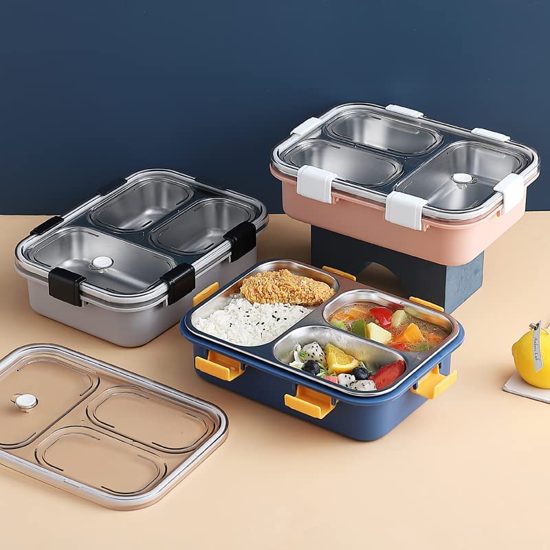3 Compartment Stainless Steel Bento Food Storage Lunch Box for Adults