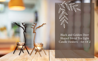 Unique Black and Gold Set of 2 Deer Shape Decorative Handcrafted Metal tea light candle holder