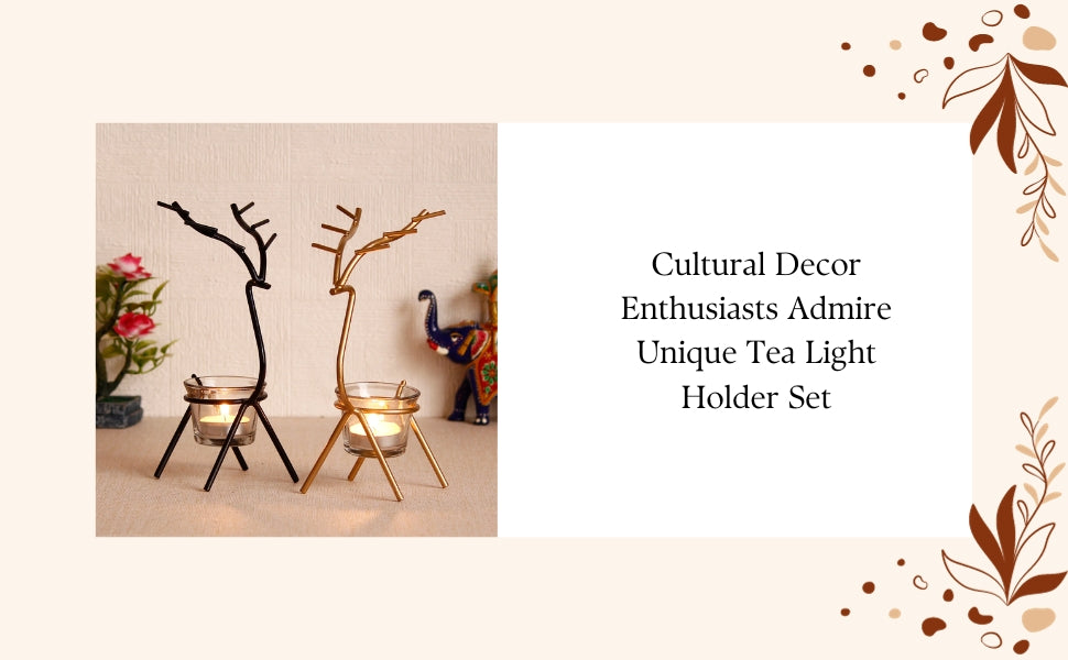Unique Black and Gold Set of 2 Deer Shape Decorative Handcrafted Metal tea light candle holder