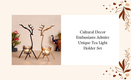 Unique Black and Gold Set of 2 Deer Shape Decorative Handcrafted Metal tea light candle holder
